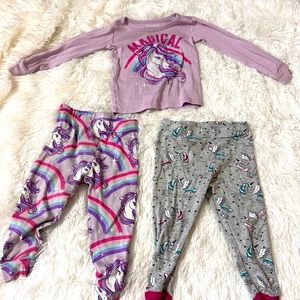 Toddler Girls Unicorn Pajamas Pink Purple Gray 18M set of 3 pieces